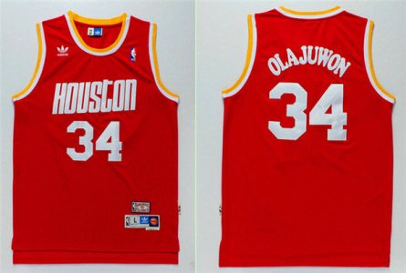Maillot De Basket Houston Rockets Hakeem Olajuwon 34 Engrener Retro Rouge